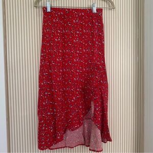 Floral Red Women's Midi Skirt